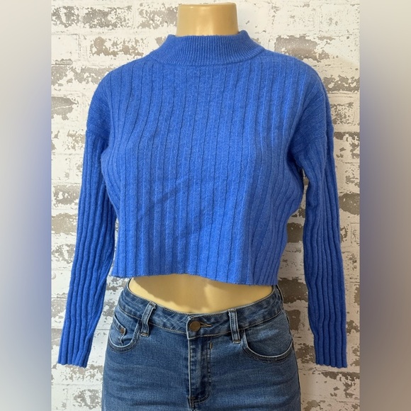 Madewell Tops - Madewell 55% Wool Blue Ribbed Knit Cropped Sweater